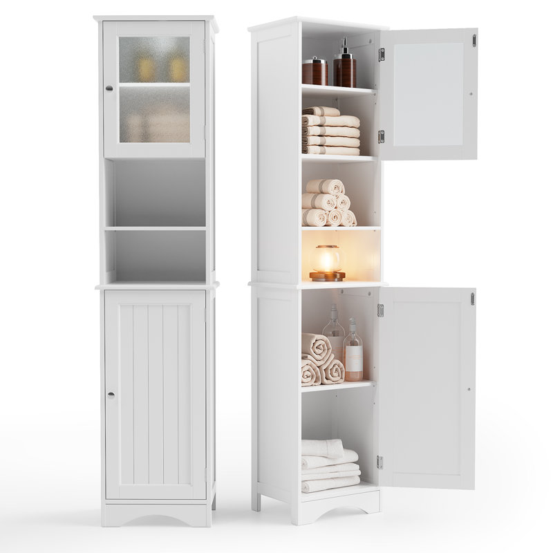 Natyra  67.1'' H Freestanding Tall Bathroom Linen Cabinet with 2 Doors, White