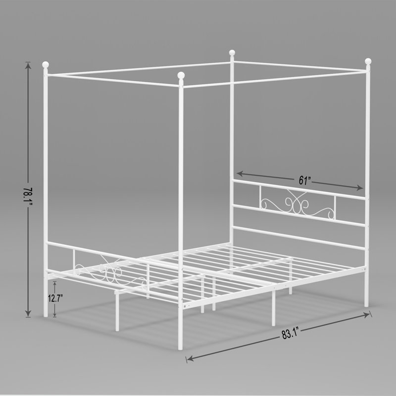 Alaina Metal Canopy Bed, Queen, White