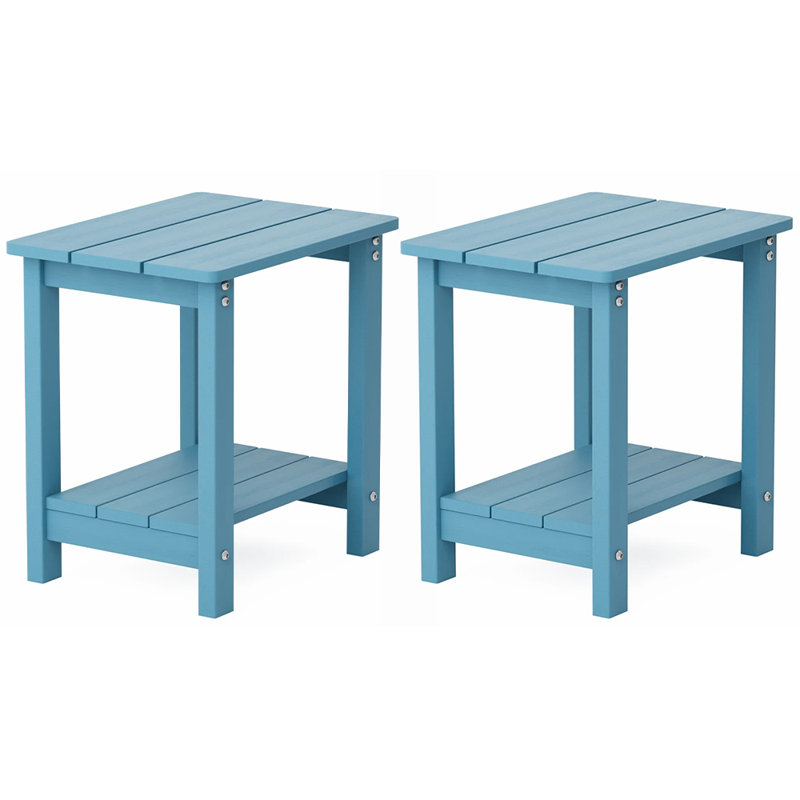 Outdoor Side Table Adirondack Tables Weather Resistant Patio Table Plastic Outdoor End Tables（Set Of Two）, Blue