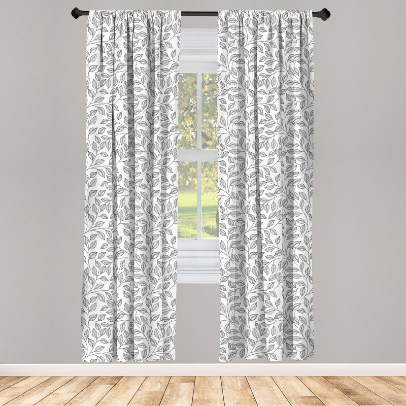 Black and White Floral Polyester Rod Pocket Curtain Panels