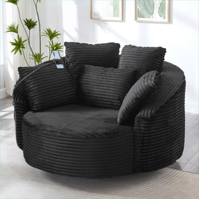 Fauteuil d'appoint pivotant à 360 ° en jais de velours côtelé Jet