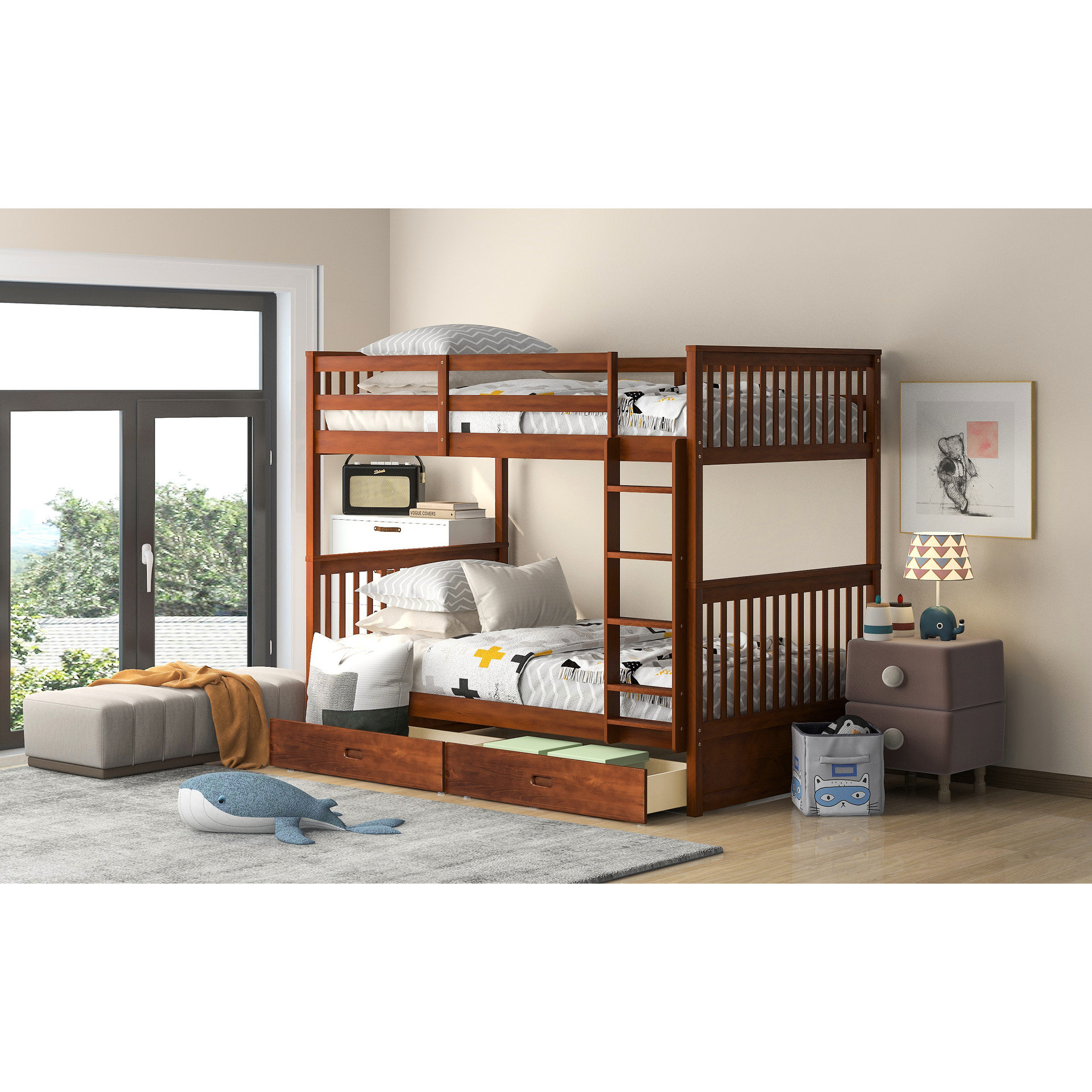 Latitude Run® Twintwin Bunk Bed In Walnut With Storage And - Space ...