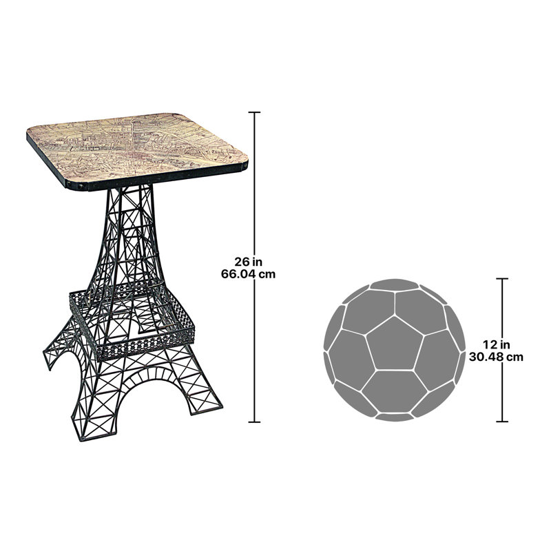Eiffel Tower Inspired Metal Side Table with Paris Map Top