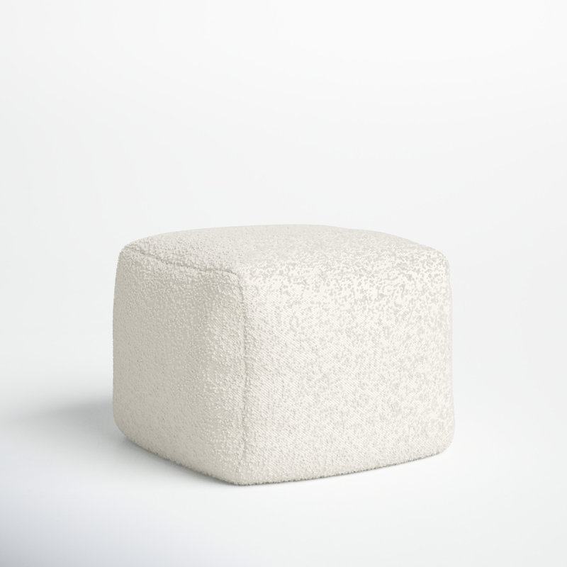 Ivory Boucle Upholstered Modern Square Pouf