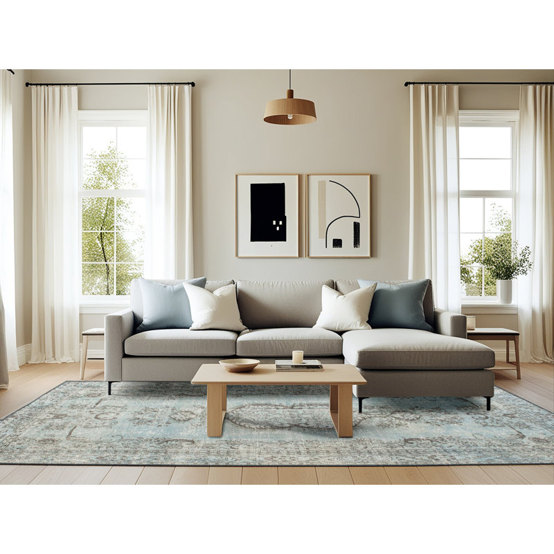 Tapis gris/bleu/brun contemporain, Rectangle 6 pi x 9 pi