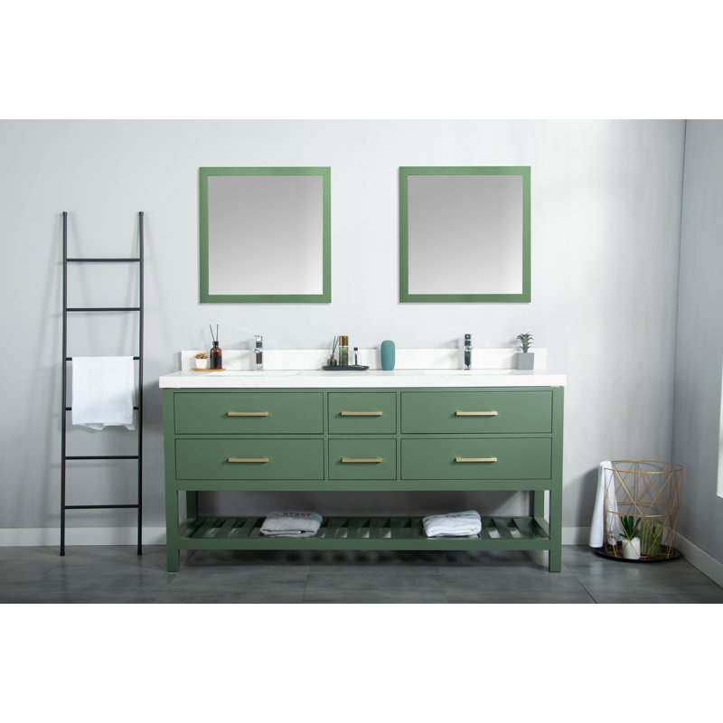 Meuble-lavabo simple l 72 x P 22 x H 36, Empira, Vert, Doré