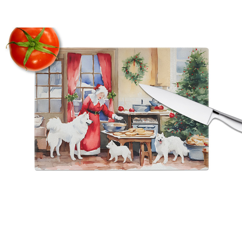 Samoyed Christmas Cookies Glass Cutting Board
