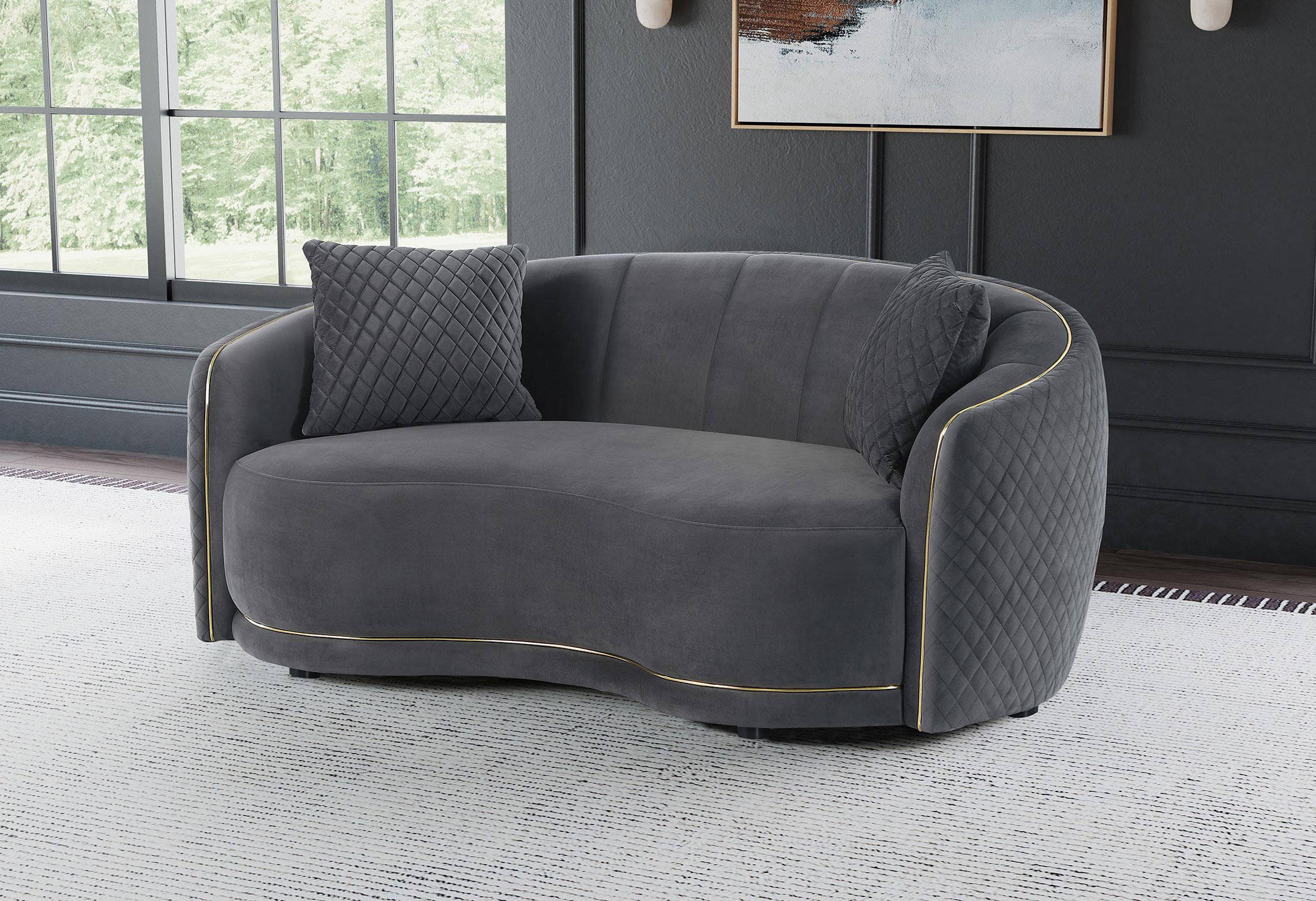 Latitude Run® Velvet Upholstered Curved Loveseat Dark Grey - Wayfair Canada
