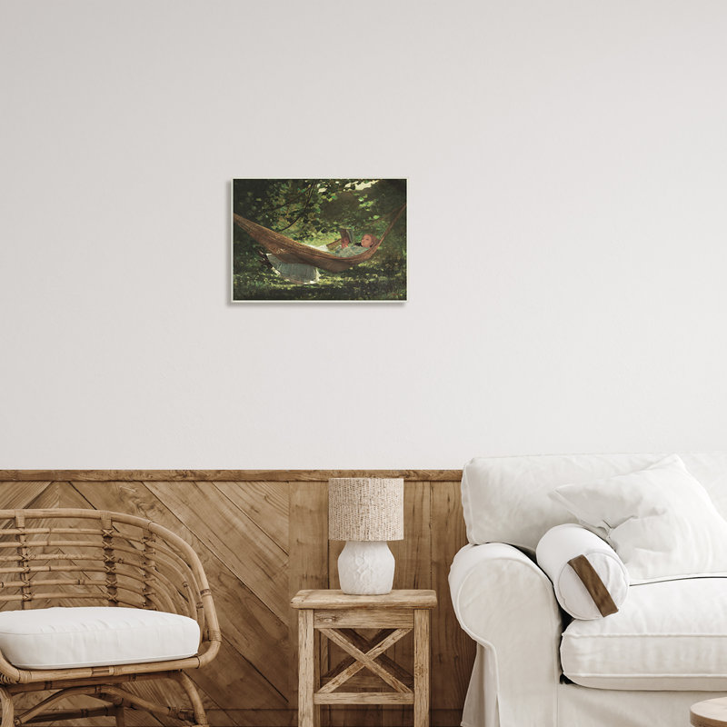Fille, lecture, livre, hamac, peinture rétro, art mural sur plaque, H 13 po x l 19 po x P 0,5 po