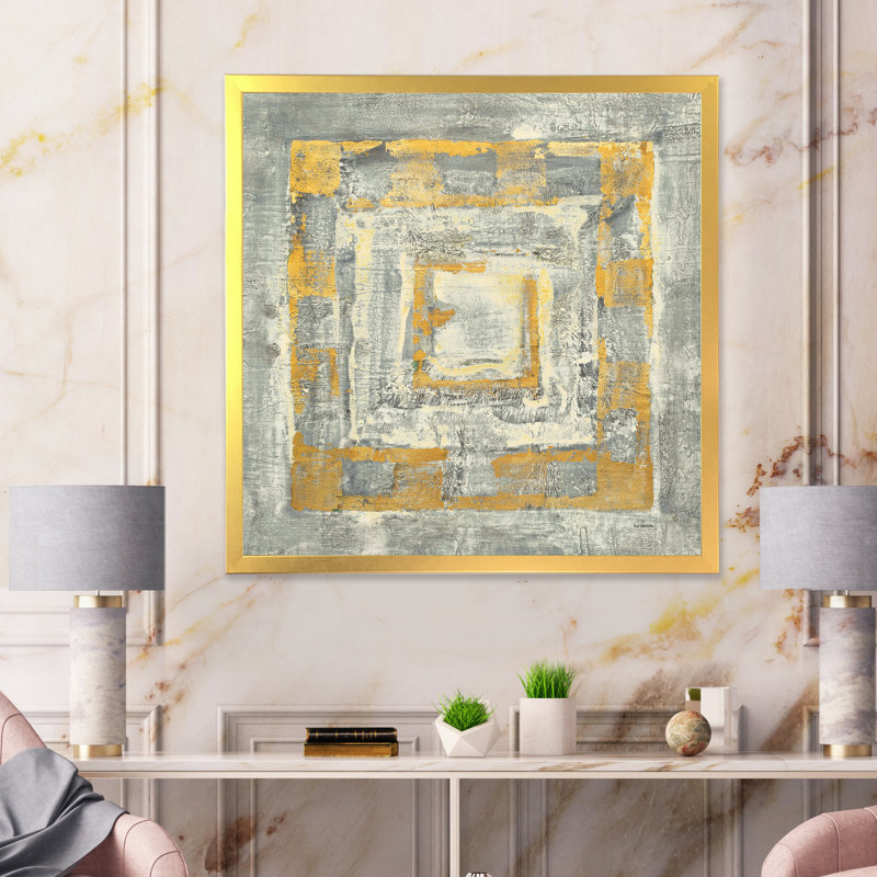 «Gold Glam on Grey Tapisserie I», reproduction sur toile encadrée, H 30 po x l 30 po x P 1 po, Cadre doré