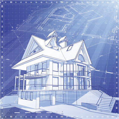 «Grason House Blueprint» par - impression sur toile tendue