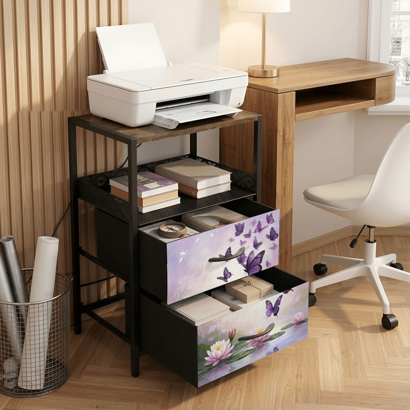 Table de chevet 2 tiroirs avec station de charge, table de chevet de chambre à coucher avec ports USB et prises ouvertes - tablette noire