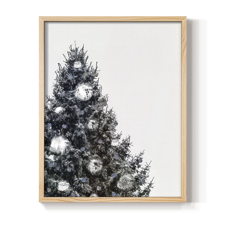 Disco Christmas Tree II Framed Print - Solid Wood, 21" H x 17" W, Encadré naturel
