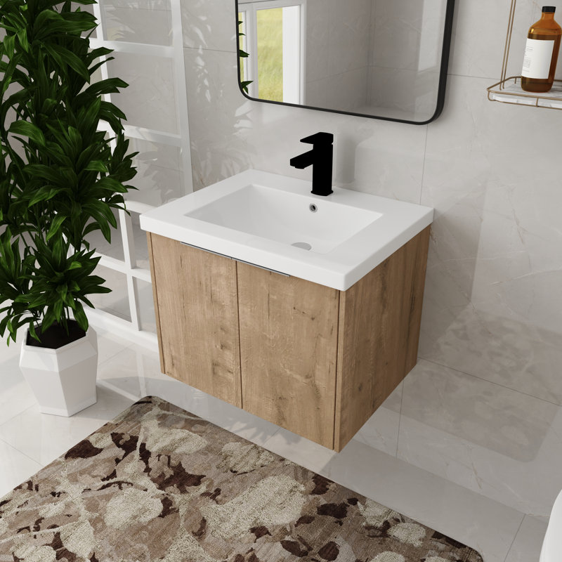 Meng 30.02'' Single Bathroom Vanity with Resin Top, Oak, 24"