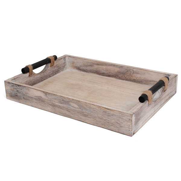 Mela Artisans Decorative Wood Serving Tray W/ Handles (darkwash