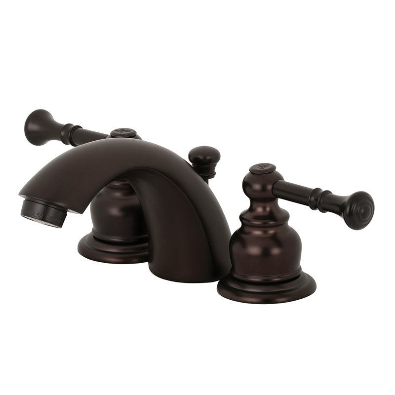 Kingston Brass Naples Two-Handle 3-Hole Deck Mount Mini-Widespread Bathroom Faucet with Plastic Pop-Up, Oil Rubbed Bronze