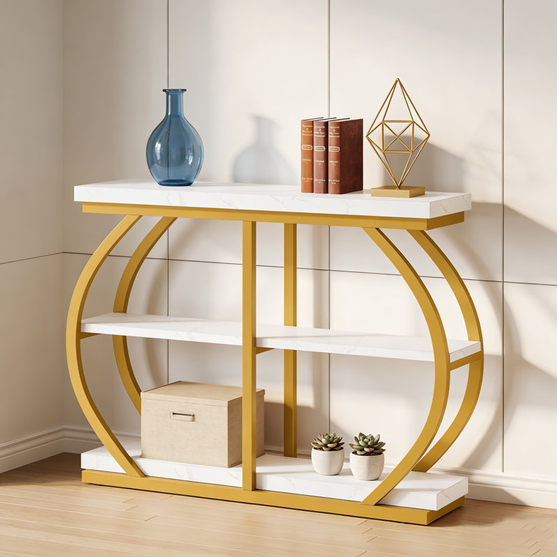 Industrial 3-Tier Console Table, 41.3" Entryway Table, White Gold