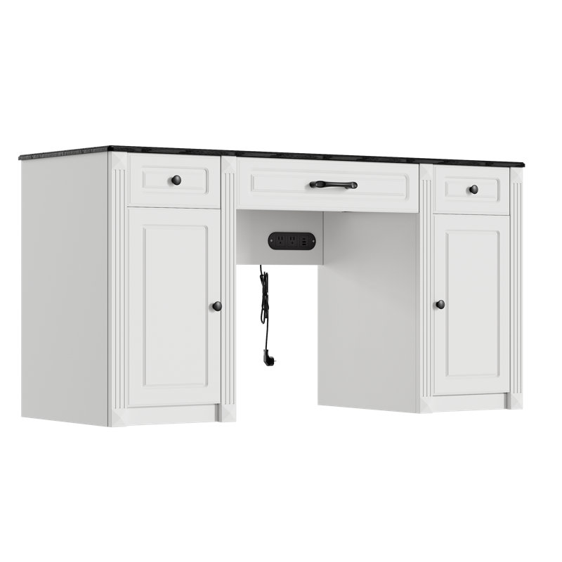  Bureau d'ordinateur l 58 po avec prise et 3 tiroirs, 2 grandes armoires de rangement
