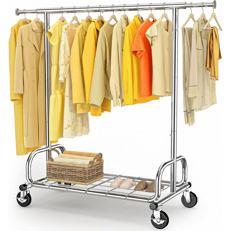 Adjustable Rolling Clothing Rack, Silver