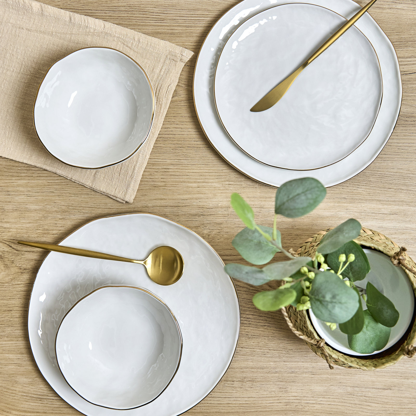 Sango Gansevoort 12-Piece White Stoneware Dinnerware Set – Service for 4, Plate & Bowl Set