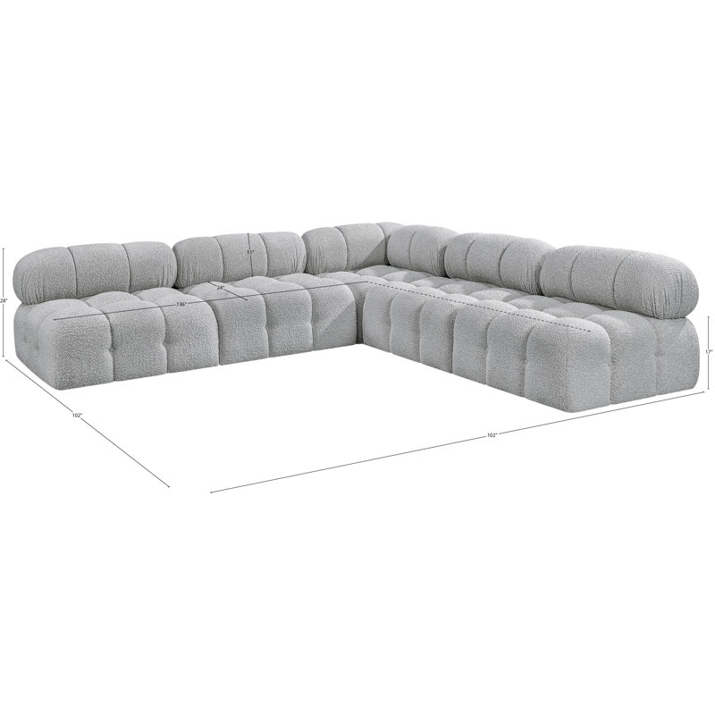 Ames Upholstered Sofa, Grey Boucle Fabric, 4 Armless, 1 Corner