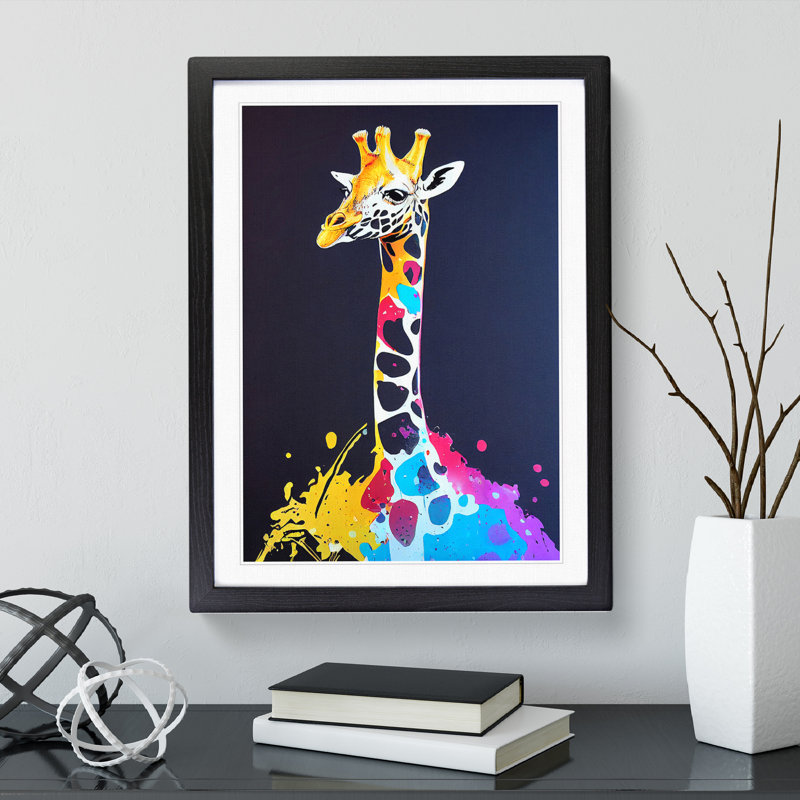 Giraffe Paint Splat No.1 - Single Picture Frame Painting, Black, 34cm H x 25cm W x 2cm D