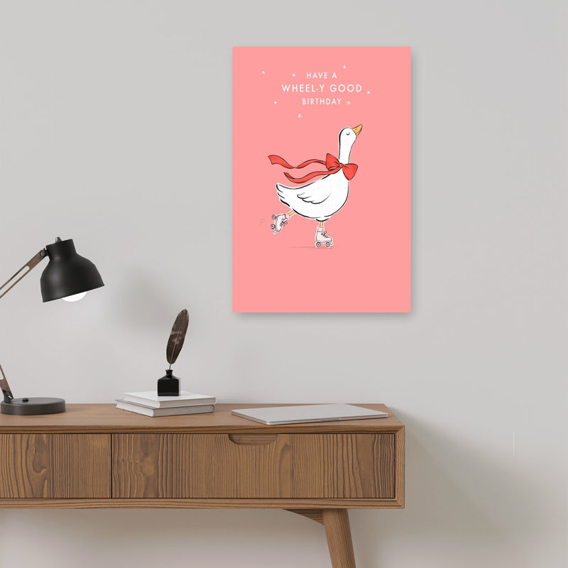 Happy Skating Goose Whimsical Abstract Contemporary Bird Goose Landscape Nature Wall Art Print by Dominique Vari - Wrapped Canvas Print