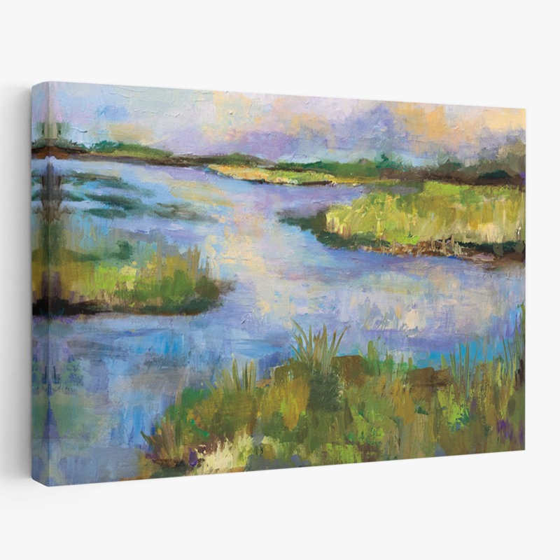 Art du marais bleu et herbe du Connecticut, H 16 po x l 24 po