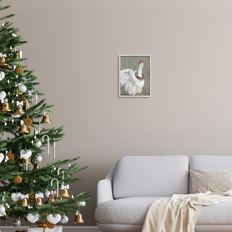 «Winter Goose Seasonal Botanicals» encadré sur bois par Pip Wilson, peinture, H 14 po x l 11 po x P 1,5 po