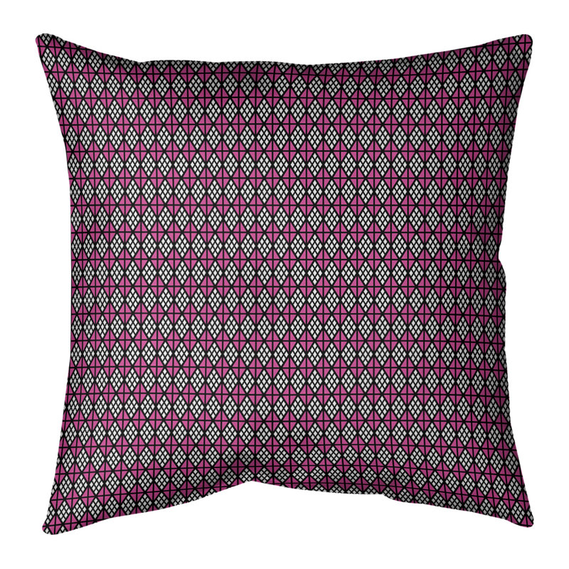 Housse et insert de coussin carré Katelyn Elizabeth Diamonds, Polyester/ Bourre en polyester, 16 po x 1 po, Noir/rose