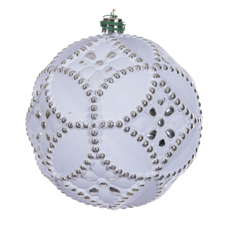 Etch Antique White Brush Ornament Set., 4" H x 4" W x 4" D, Champagne