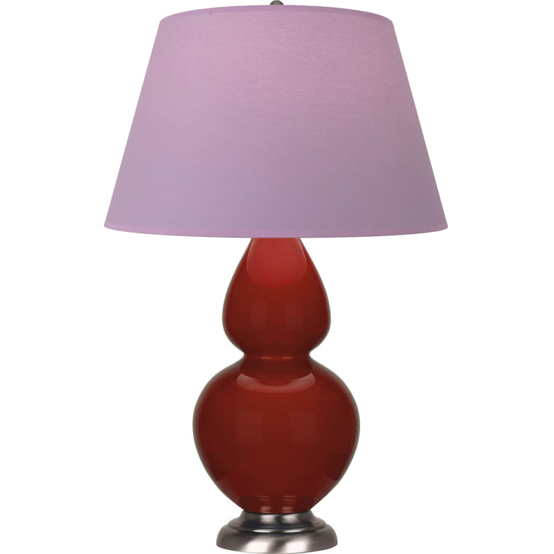 Lampe de table double gourde en céramique, Lavande / prune, Sang de bœuf glacé / argent antique, Argent argent