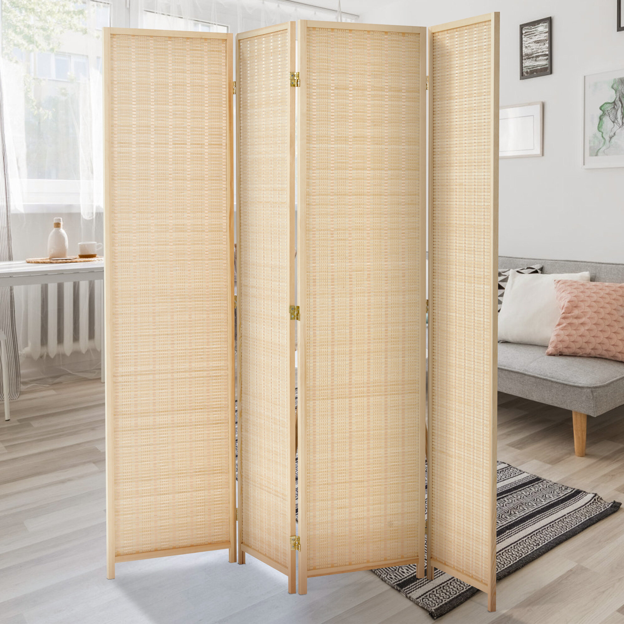 Bayou Breeze Panel Bamboo Room Divider Freestanding Double Hinged