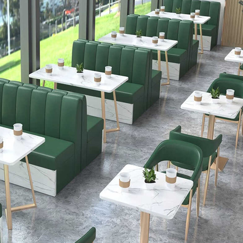 Light Luxury Simple Restaurant Dessert Cafe Bench Faux Leather Upholstered Bench, Dark Green