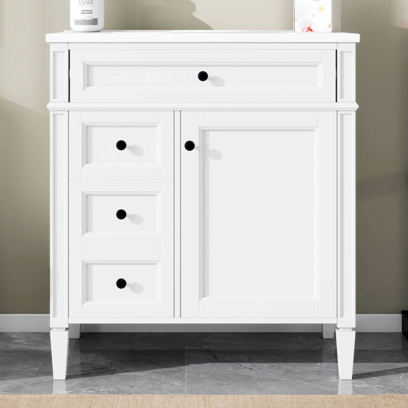 Meuble-lavabo de 30 po avec évier supérieur en céramique, armoire de rangement moderne avec 2 tiroirs et un tiroir basculant