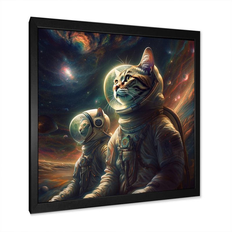 Ohara " Interstellar Space Cat ", Black Single Picture Framed, 36" H x 36" W x 1.5" D