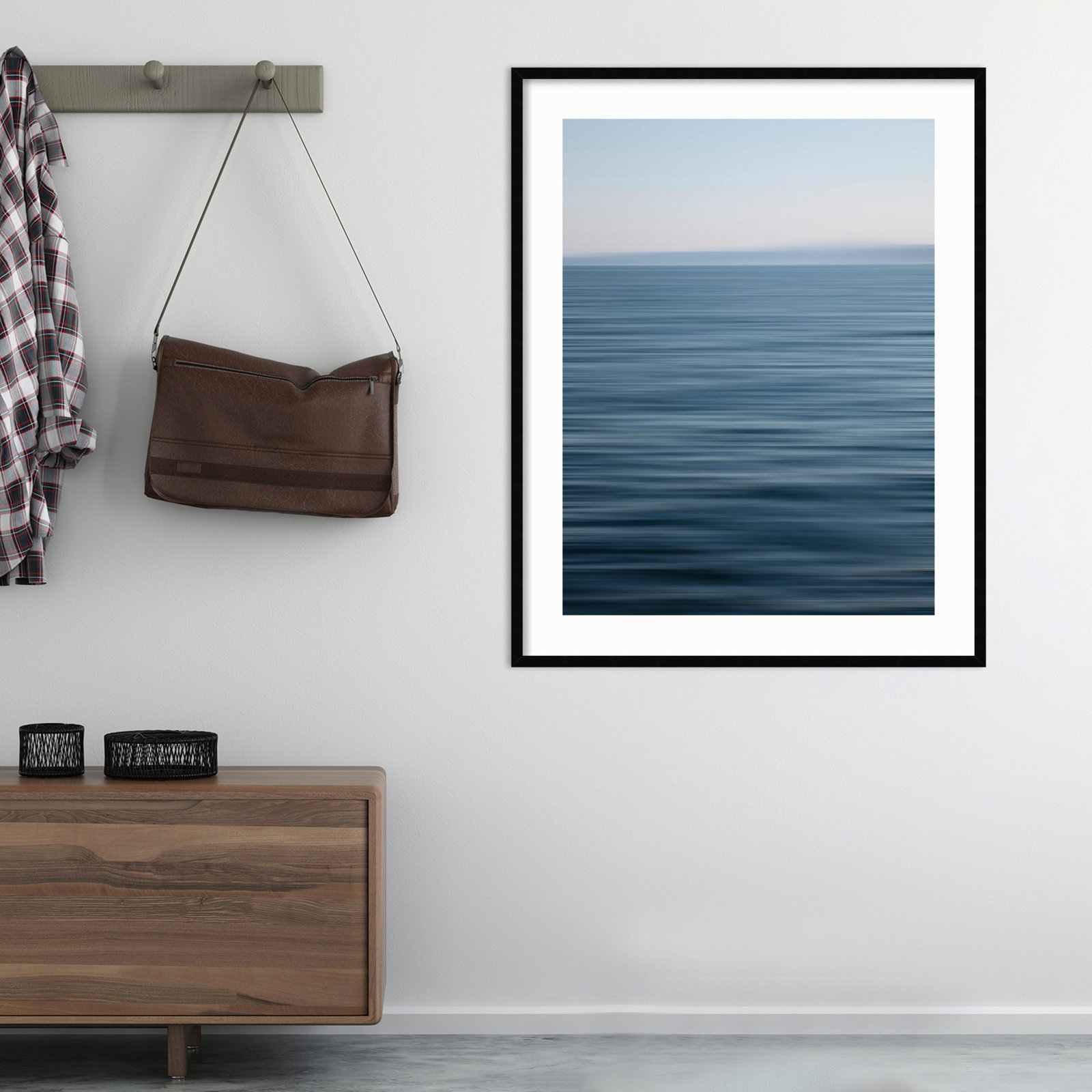 Abstract Blue Horizon Photo Print, Black Framed Paper, 43.12" H x 34.12" W x 0.88" D