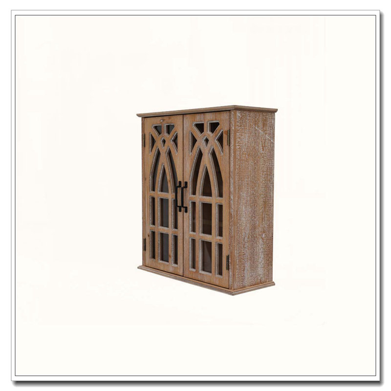Wall-Mounted Cabinet with Decorative Cutout Doors, Natural & Light Brown