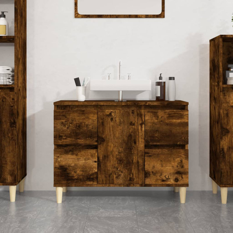 Tonsina Freestanding Bathroom Cabinet, Smoked Oak/Natural