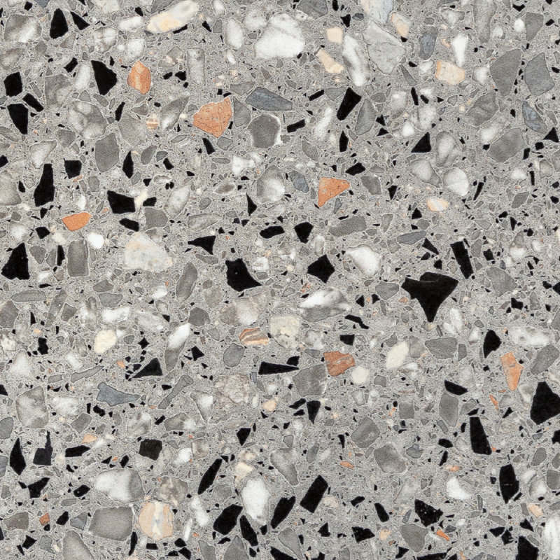 Carreau de sol en terrazzo italien en porcelaine 24 po x 24 po Venice Chips, Giudecca gris foncé