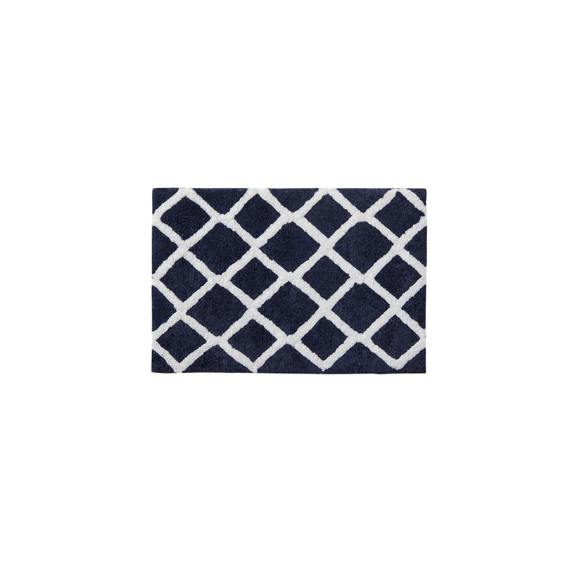 Reversible High Pile Tufted Microfiber Bath Rug, 34" L x 21" W, Navy