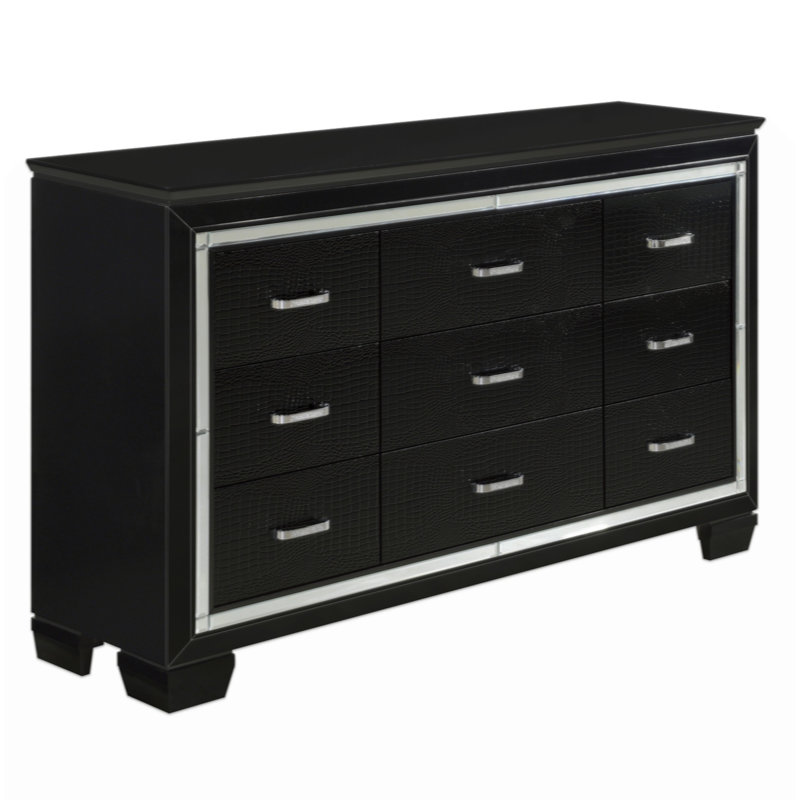 Commode de style audacieux 9 tiroirs, Noir, noir, noir, noir
