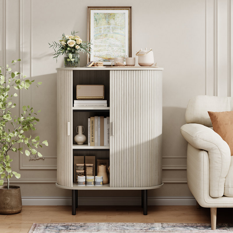 43.3'' Accent Cabinet With Tambour Doors, White