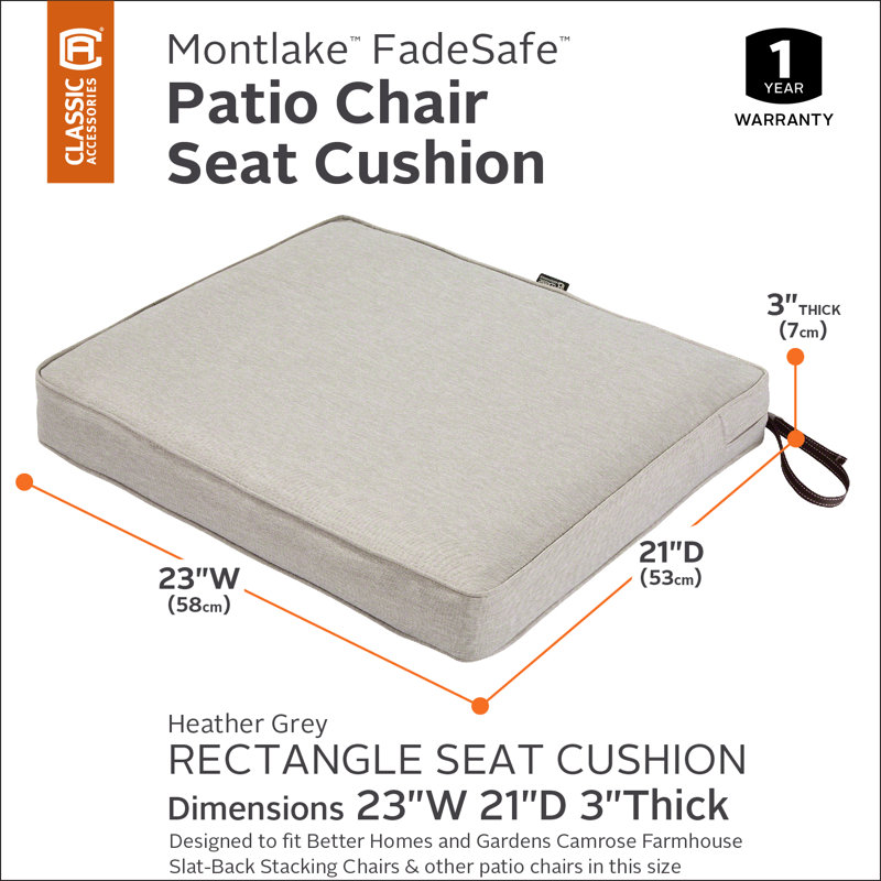 Pina Outdoor Dining Chair Seat Cushion, Heather Gray, 3" H x 23" W x 21" D