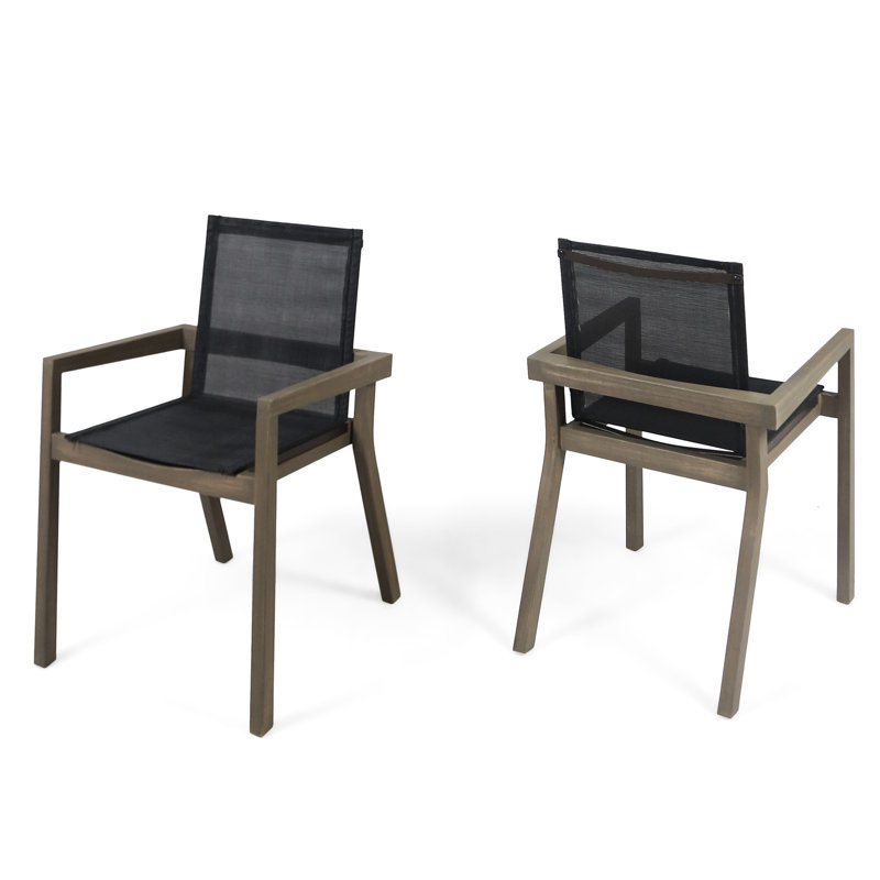 2 sièges de salle à manger d'extérieur - Cadre en bois élégant et filet gris pour manger de délicieux moments