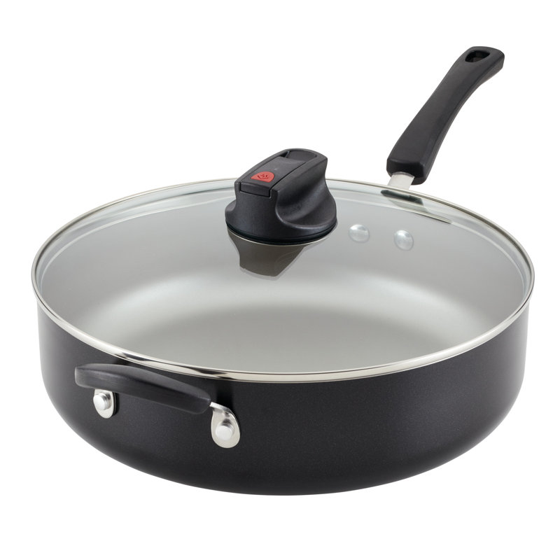 Black Aluminum Nonstick Jumbo Cooker with Lid and Helper Handle, 6 Quart