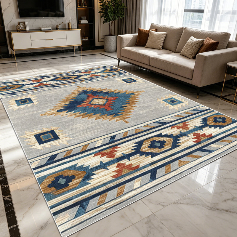 1PC Southwestern Aztec geometric tribal bohemian area rugs for Living Room, Soft and Comfortable, Suitable for all seasons, easy-to-maintain, machine washable Indoor floor mat, Under Table Farmhouse suitable for dining room, bedroom, entryway, home