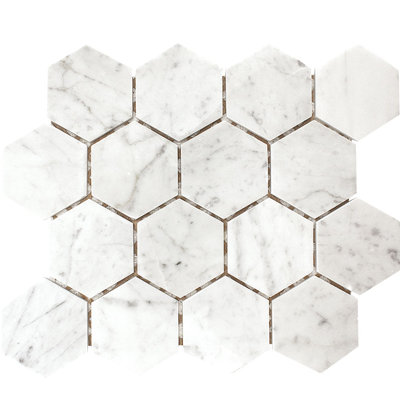 Carreau de mosaïque en marbre nid d'abeille pour mur et plancher 3 po x 3 po Carrara
