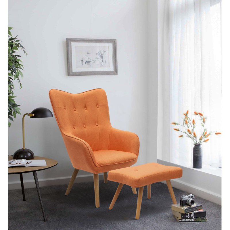 Georgia Upholstered Wingback Chair with Footstool, Orange