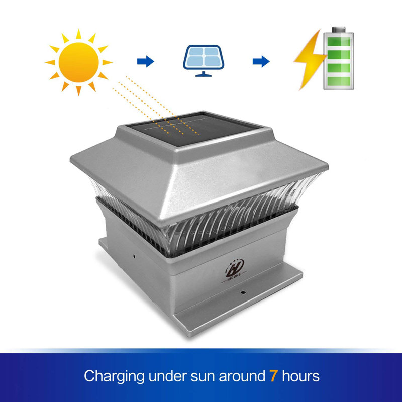 Low Voltage Solar Powered Integrated LED Metal Fence Post Cap Light Pack, Silver
